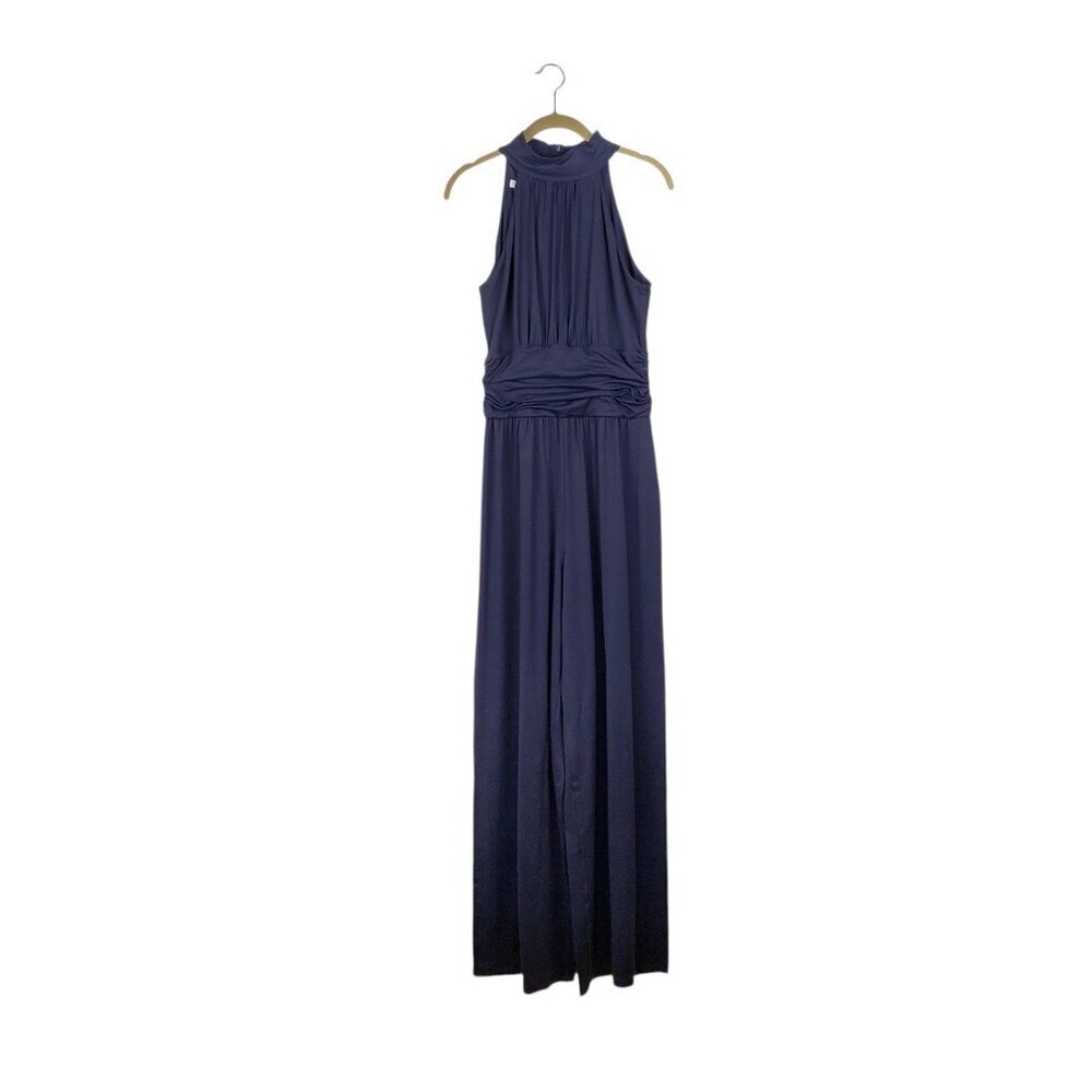Susana Monaco NWT Gathered Mock Neck Jumpsuit Midnight Blue Wide Leg Womens XL